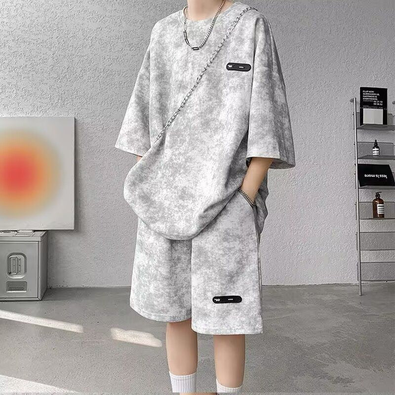 Men's Tie-Dye Ice Silk T-Shirt & Shorts Casual Set