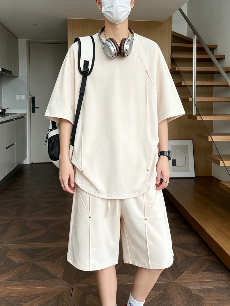 Men's Rivet Detail T-Shirt & Shorts Casual Set