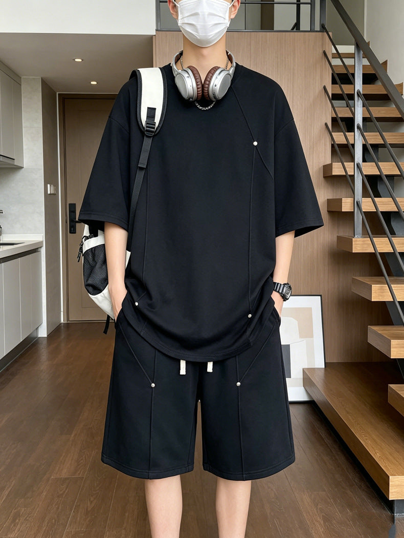 Men's Rivet Detail T-Shirt & Shorts Casual Set