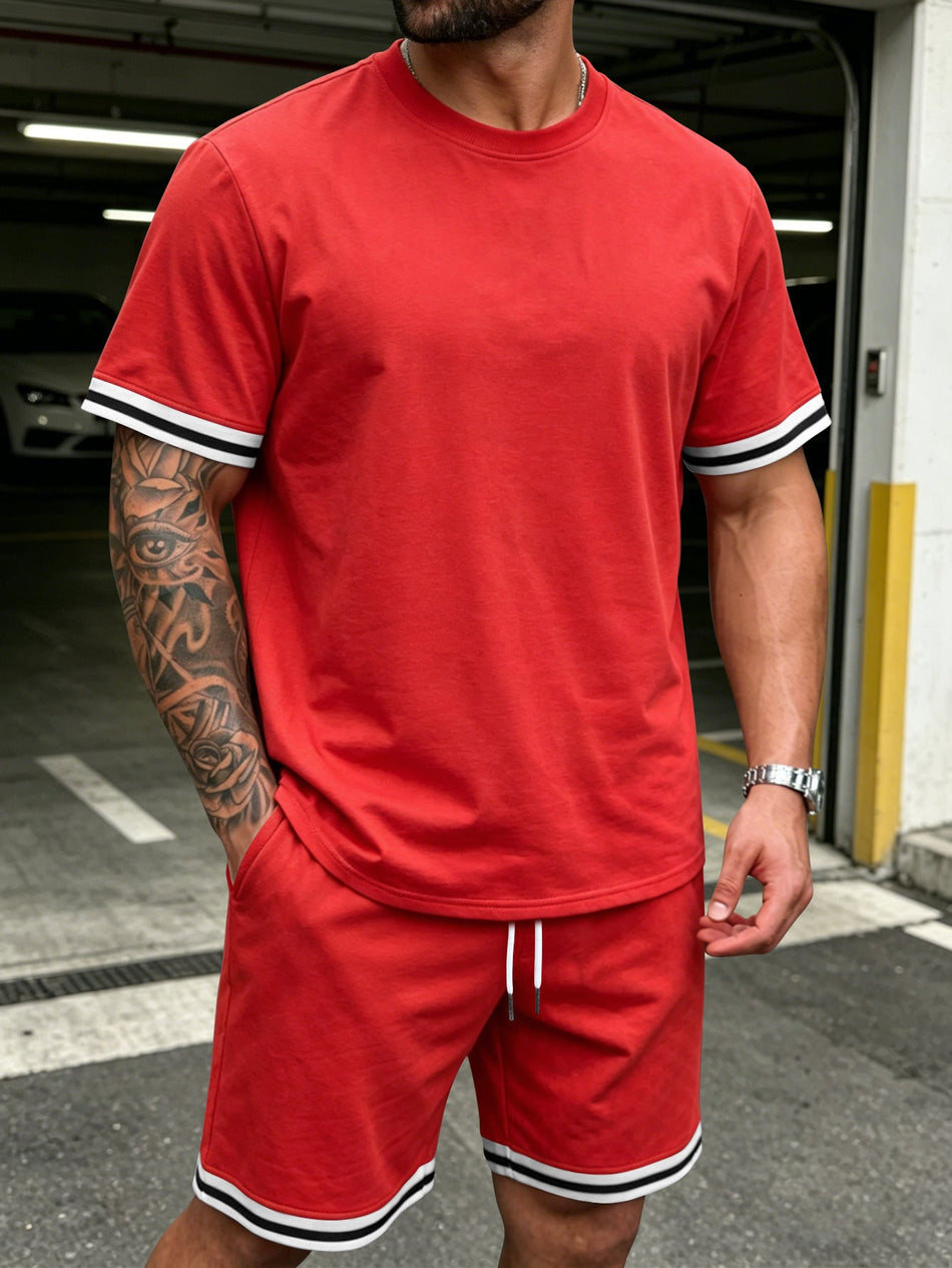 Men's Striped Short Sleeve T-Shirt & Shorts Casual Set