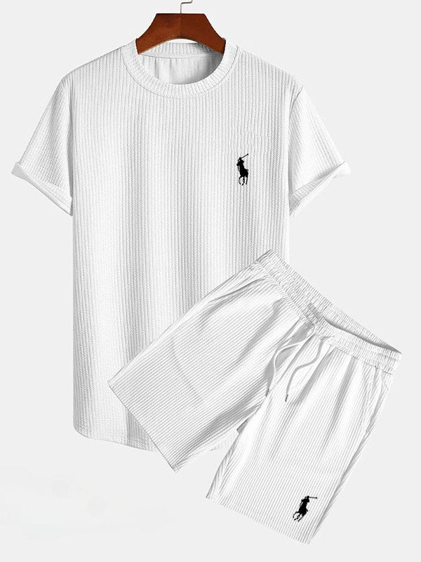 Men's Striped Round Neck T-Shirt & Shorts Set