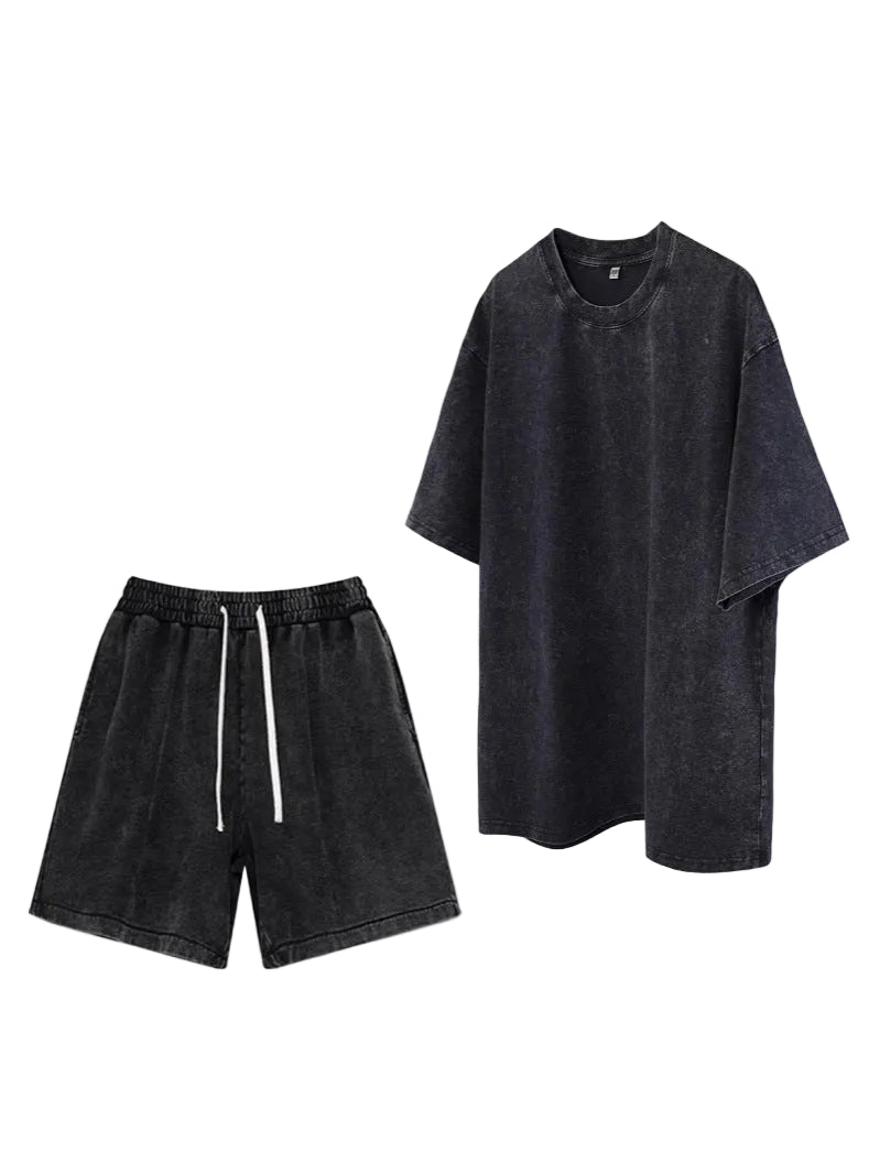 Men's Washed T-Shirt & Shorts Casual Two-Piece Set