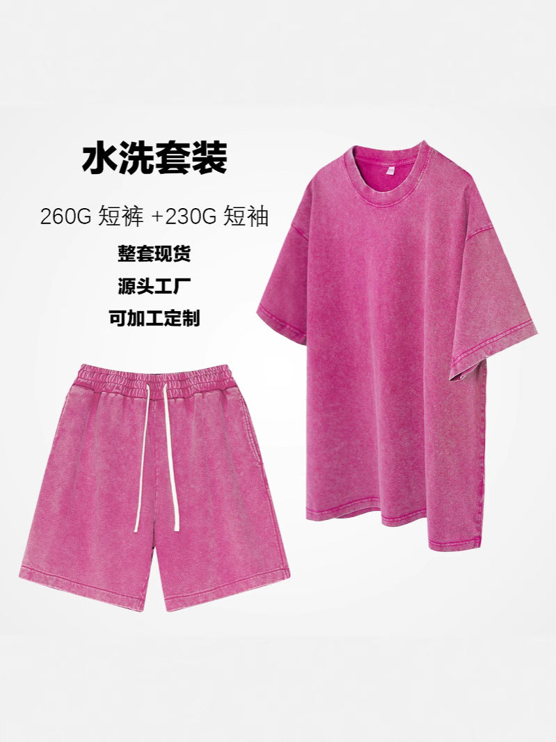 Men's Washed T-Shirt & Shorts Casual Two-Piece Set