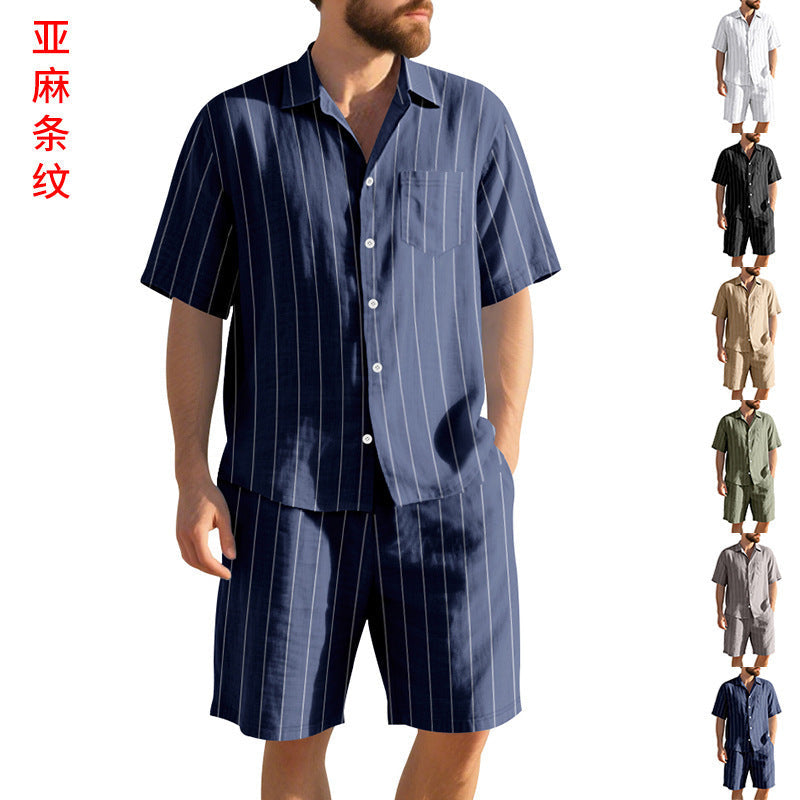 Men's Striped Linen Shirt & Beach Shorts Set