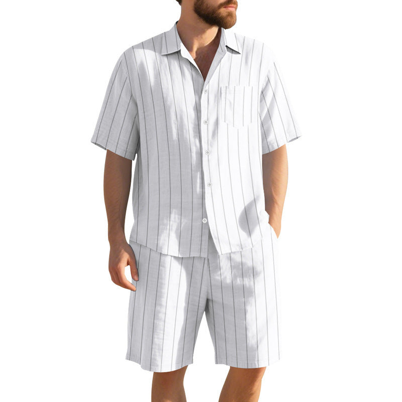 Men's Striped Linen Shirt & Beach Shorts Set