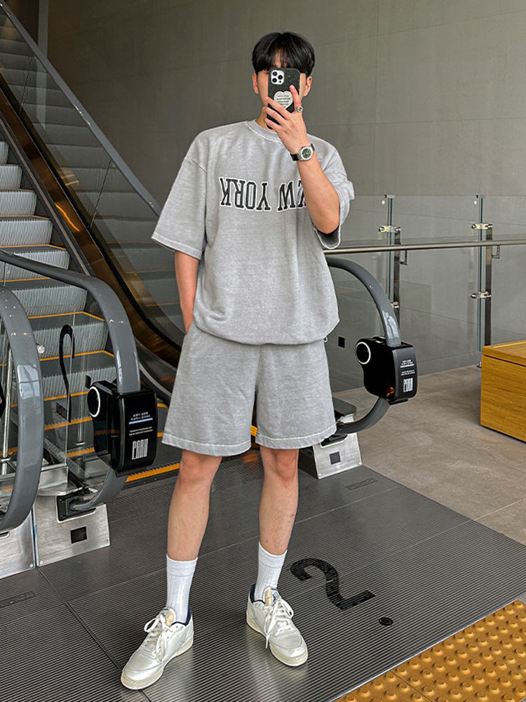 Men's Printed T-Shirt & Straight Shorts Casual Set