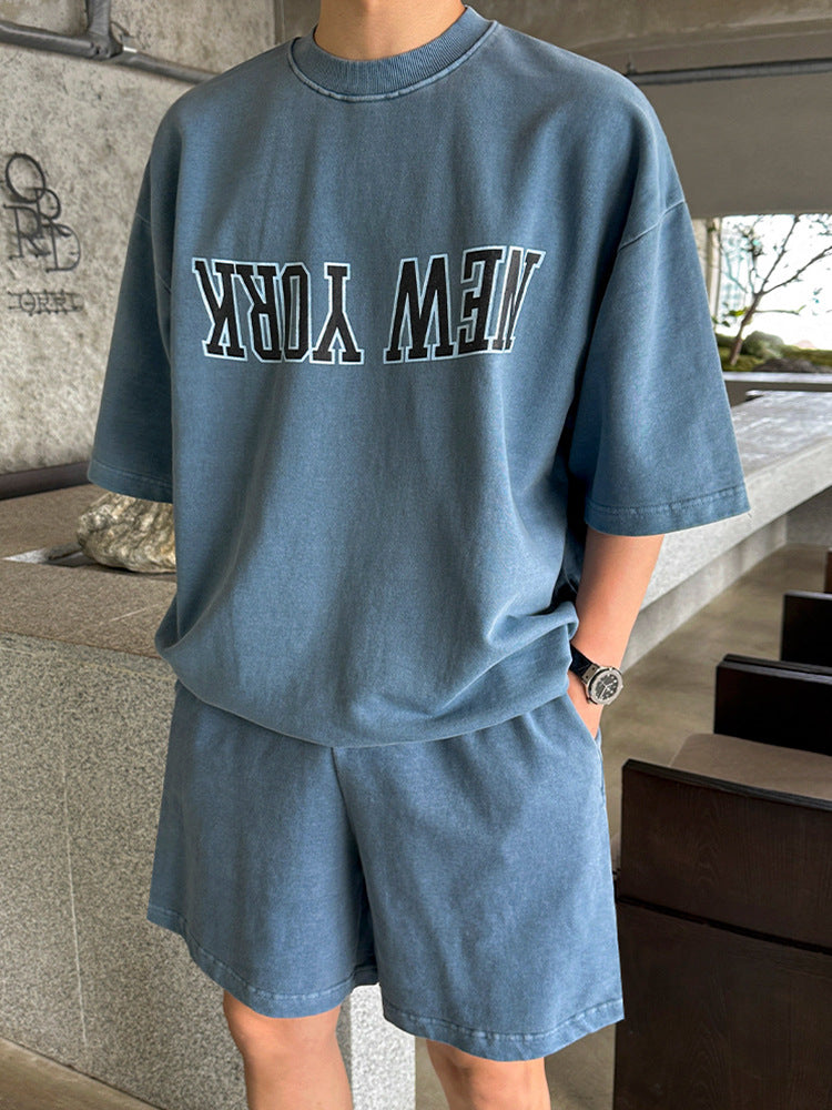 Men's Printed T-Shirt & Straight Shorts Casual Set