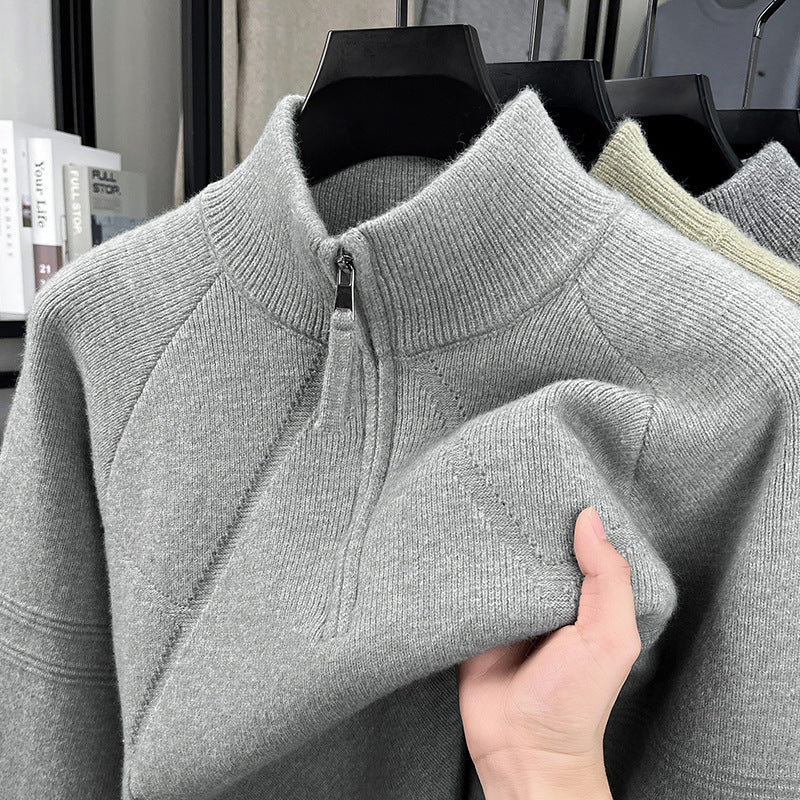 Men's Stand Collar Zipper Knit Sweater