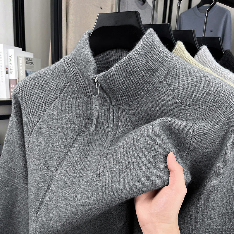 Men's Stand Collar Zipper Knit Sweater