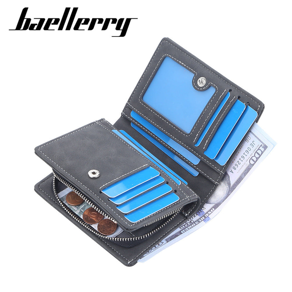 Men’s Nubuck Leather Wallet Multi Card Zipper Coin Purse