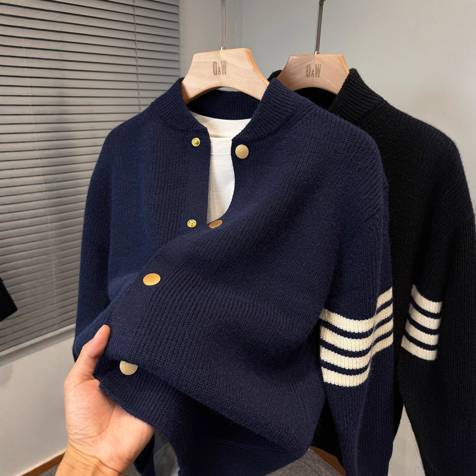 Men's Baseball Collar Knit Sweater Jacket