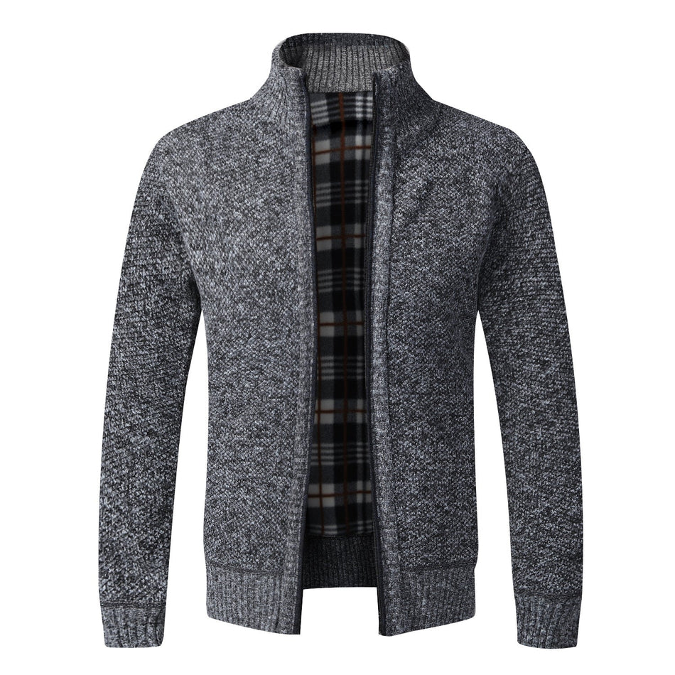 Men's Velvet Lined Knit Cardigan Sweater Coat