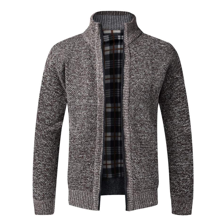 Men's Velvet Lined Knit Cardigan Sweater Coat