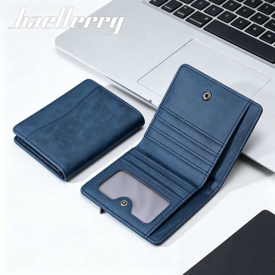 Men’s Nubuck Leather Wallet Multi Card Slot Snap Button