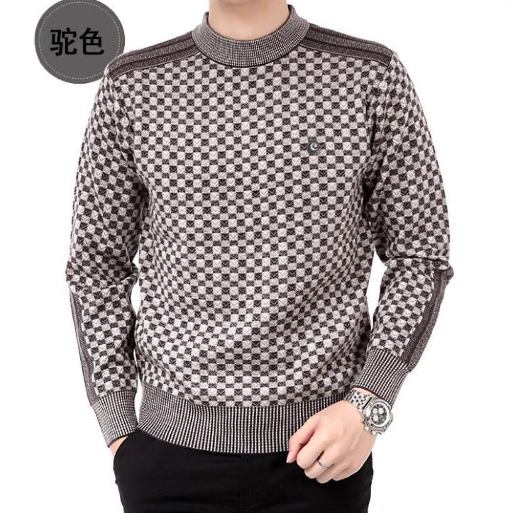 Men's Plaid Jacquard Wool Knit Pullover Sweater