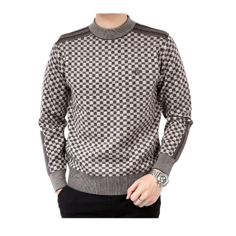 Men's Plaid Jacquard Wool Knit Pullover Sweater