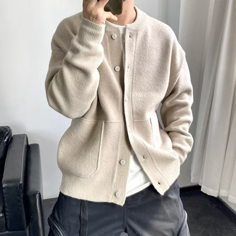 Men's Thick Knit Solid Color Cardigan Sweater Jacket