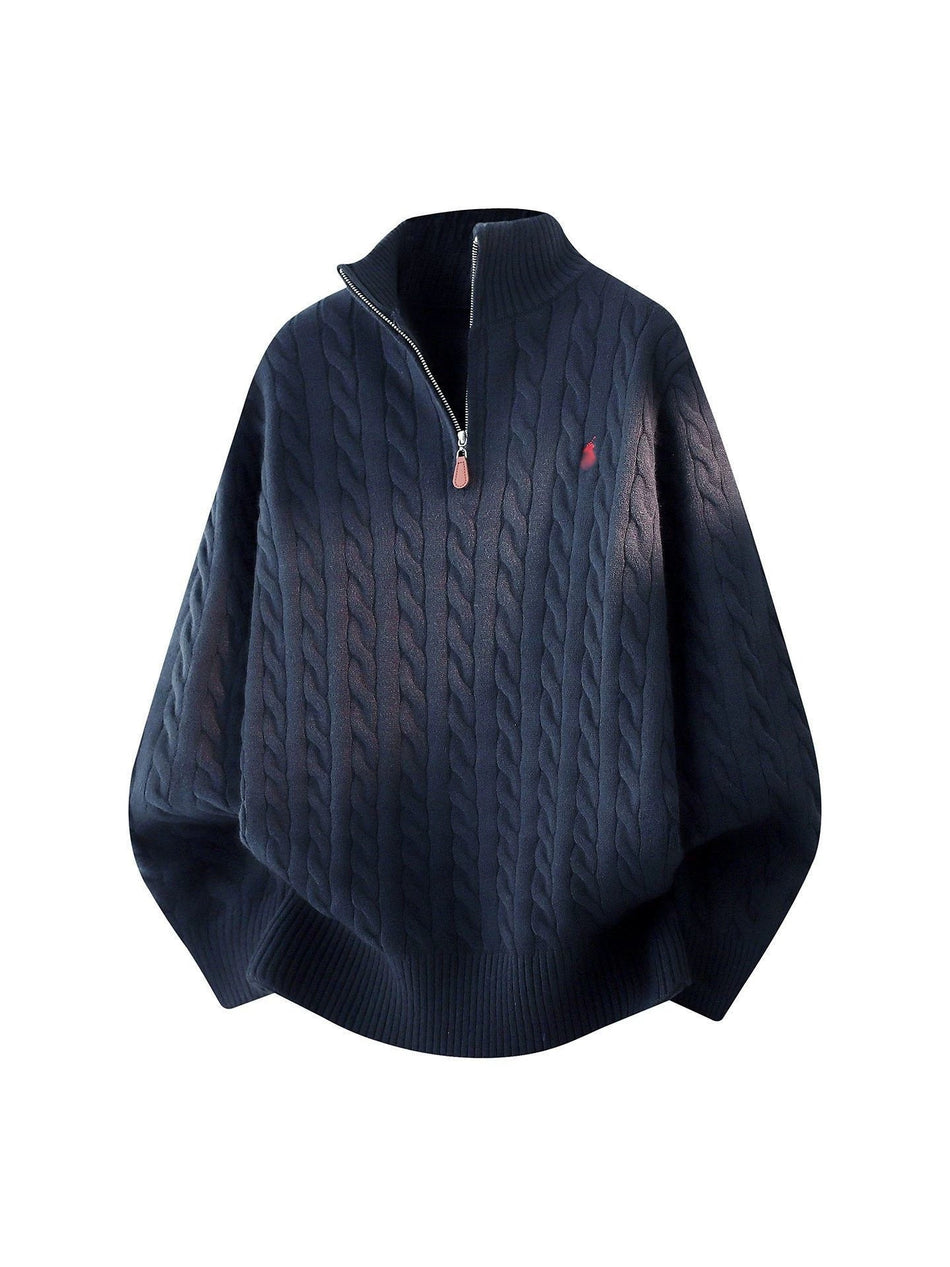 Men's Stand Collar Embroidered Knit Sweater