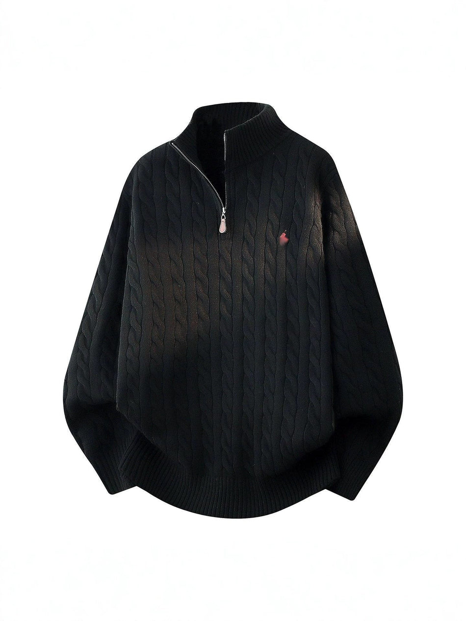 Men's Stand Collar Embroidered Knit Sweater