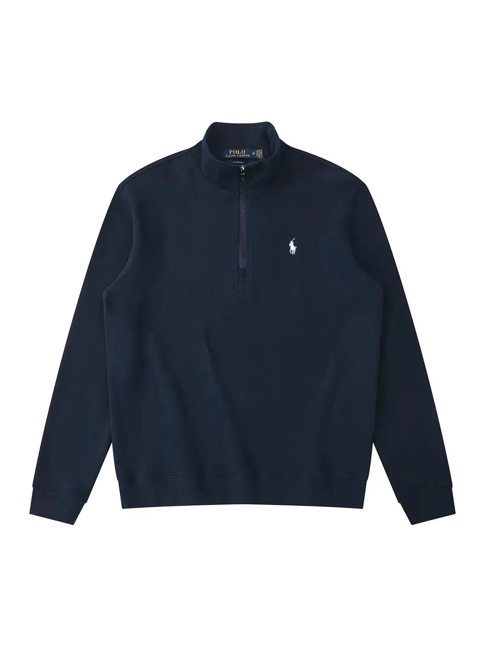Men's Half Zip Stand Collar Embroidered Sweater