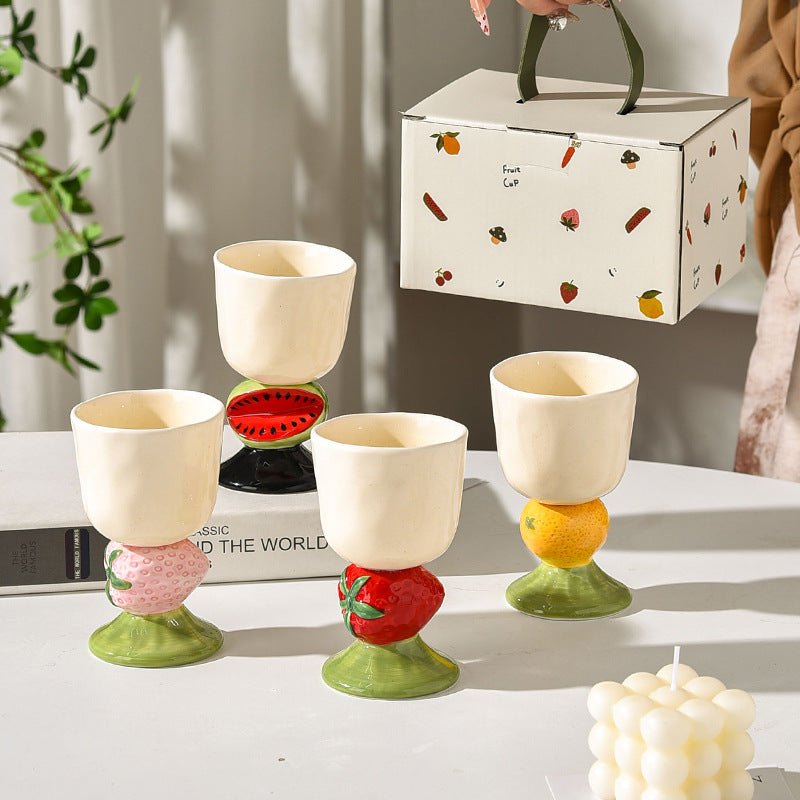 Fruit Ceramic Goblet - Handmade Dessert Cup, Gift Box
