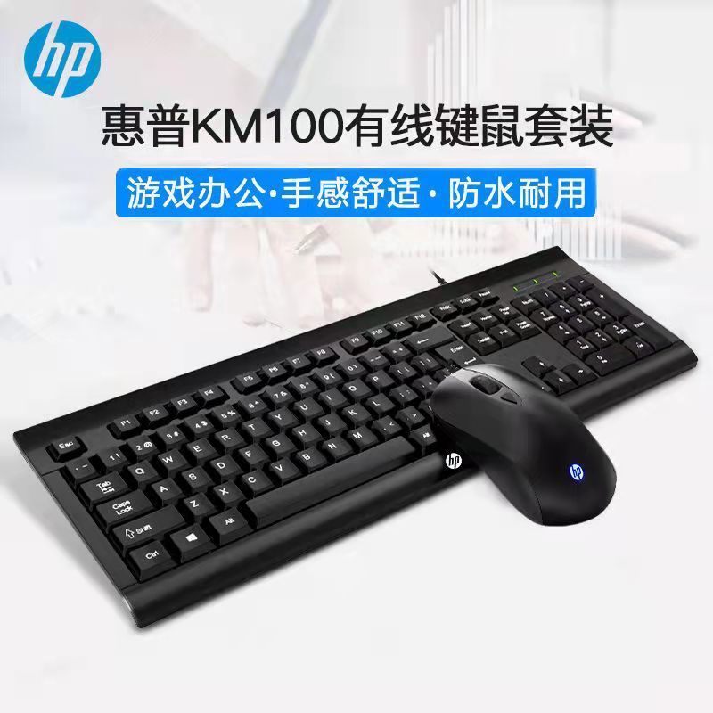 HP KM100 Wired Keyboard and Mouse Combo for Office and Gaming