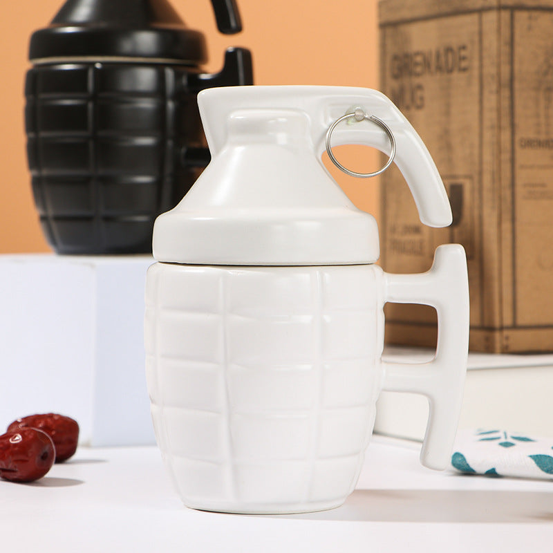 Creative Grenade Shape Ceramic Mug with Lid - Coffee