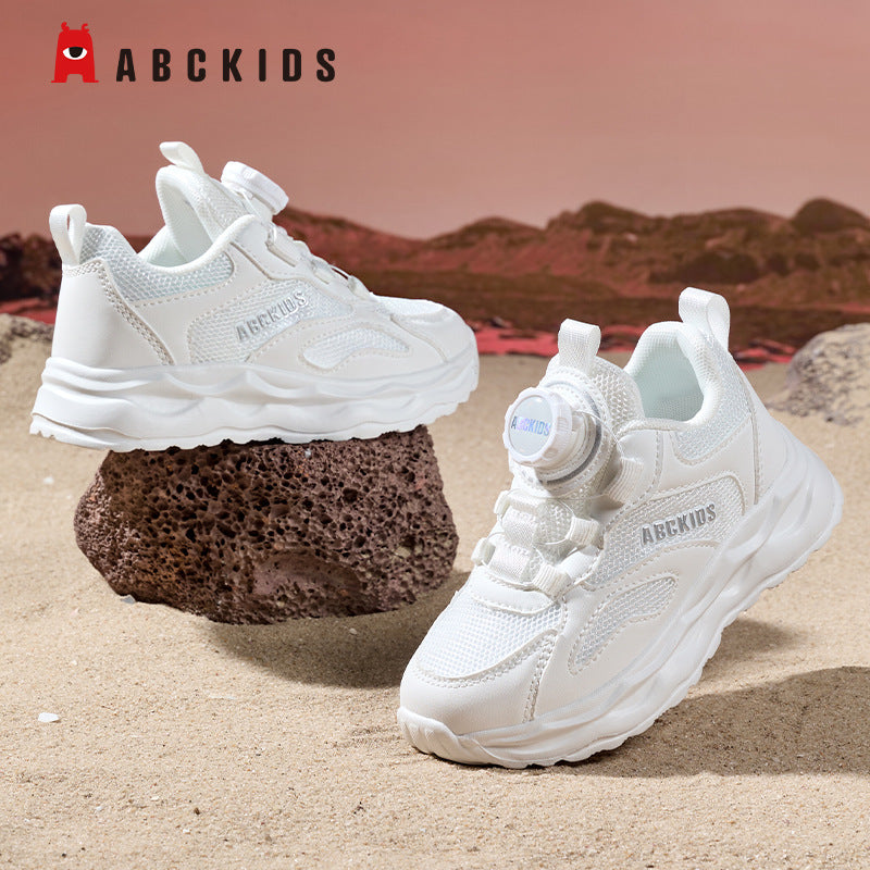 Kids' White Sneakers – Lightweight Rotating Dial Casual Shoes for