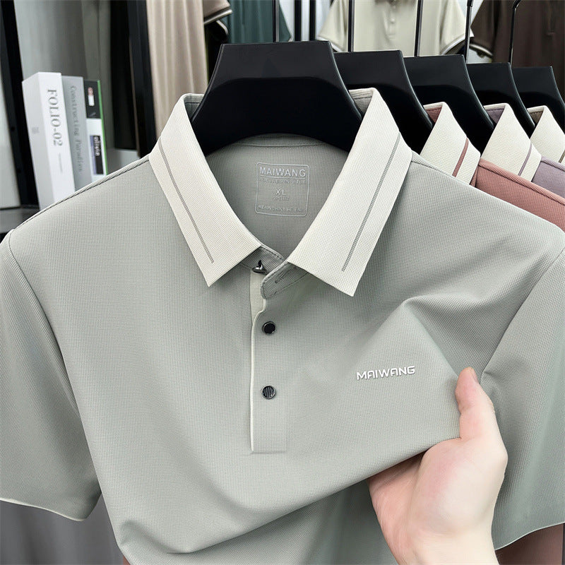 Men's Ice Silk Plaid Short Sleeve Stretch Polo Shirt