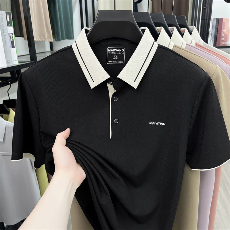 Men's Ice Silk Plaid Short Sleeve Stretch Polo Shirt