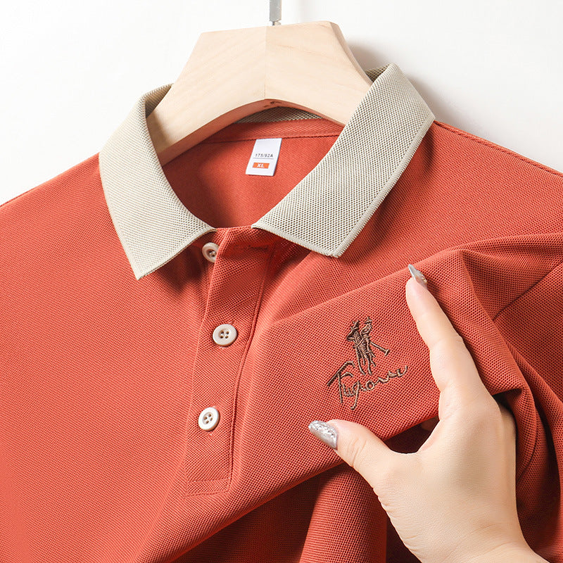 Men's Ice Silk Short Sleeve Embroidered Polo Shirt