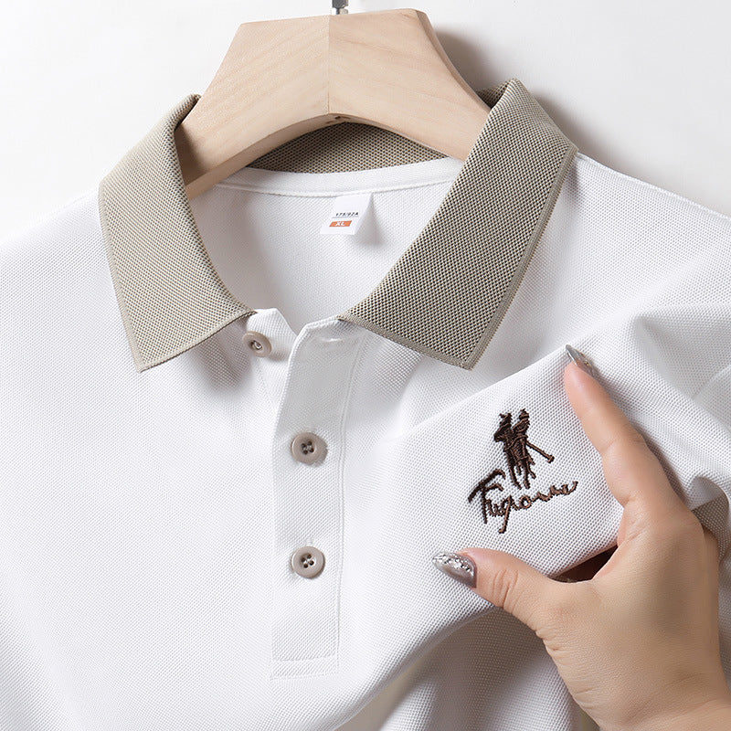 Men's Ice Silk Short Sleeve Embroidered Polo Shirt