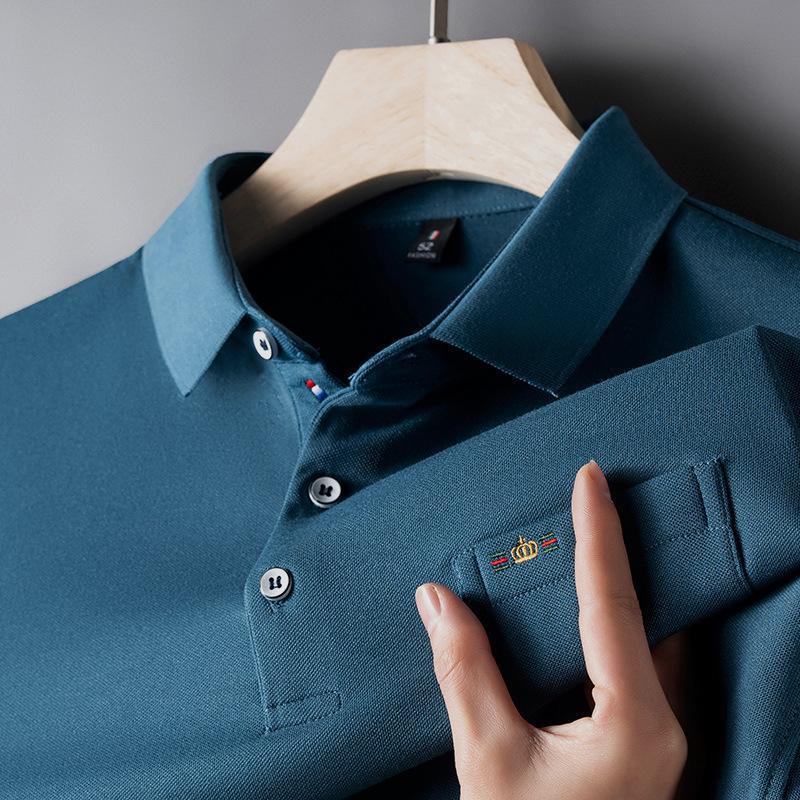 Men's Cotton Long Sleeve Pocket Polo Shirt