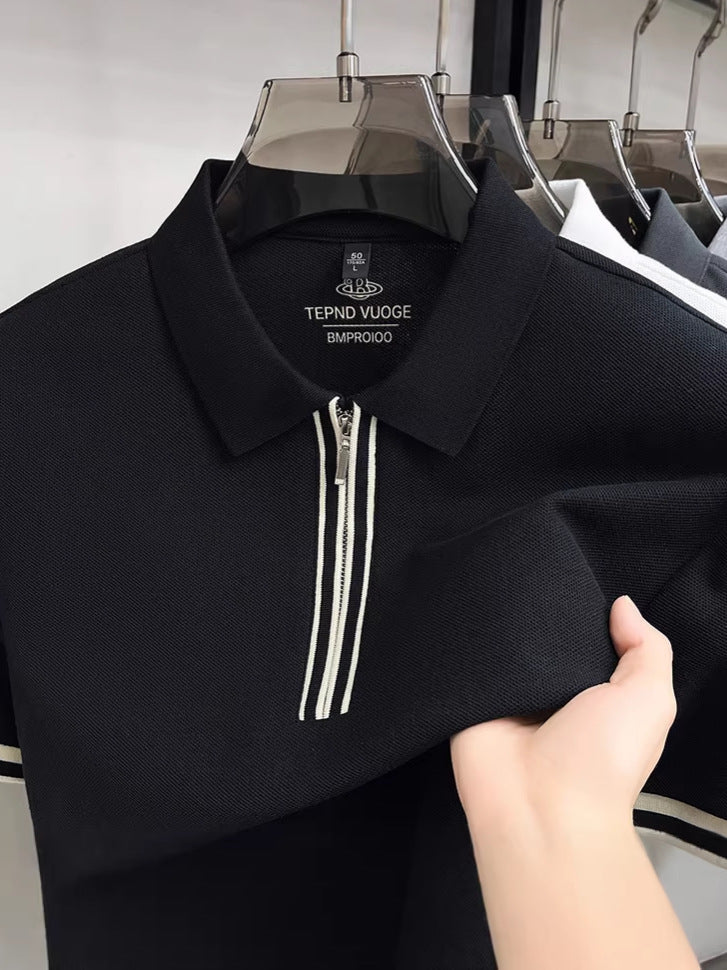 Men's Pure Cotton Half Zip Short Sleeve Polo Shirt