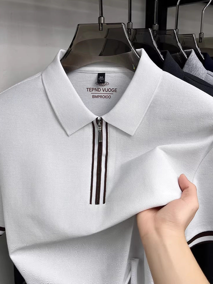 Men's Pure Cotton Half Zip Short Sleeve Polo Shirt