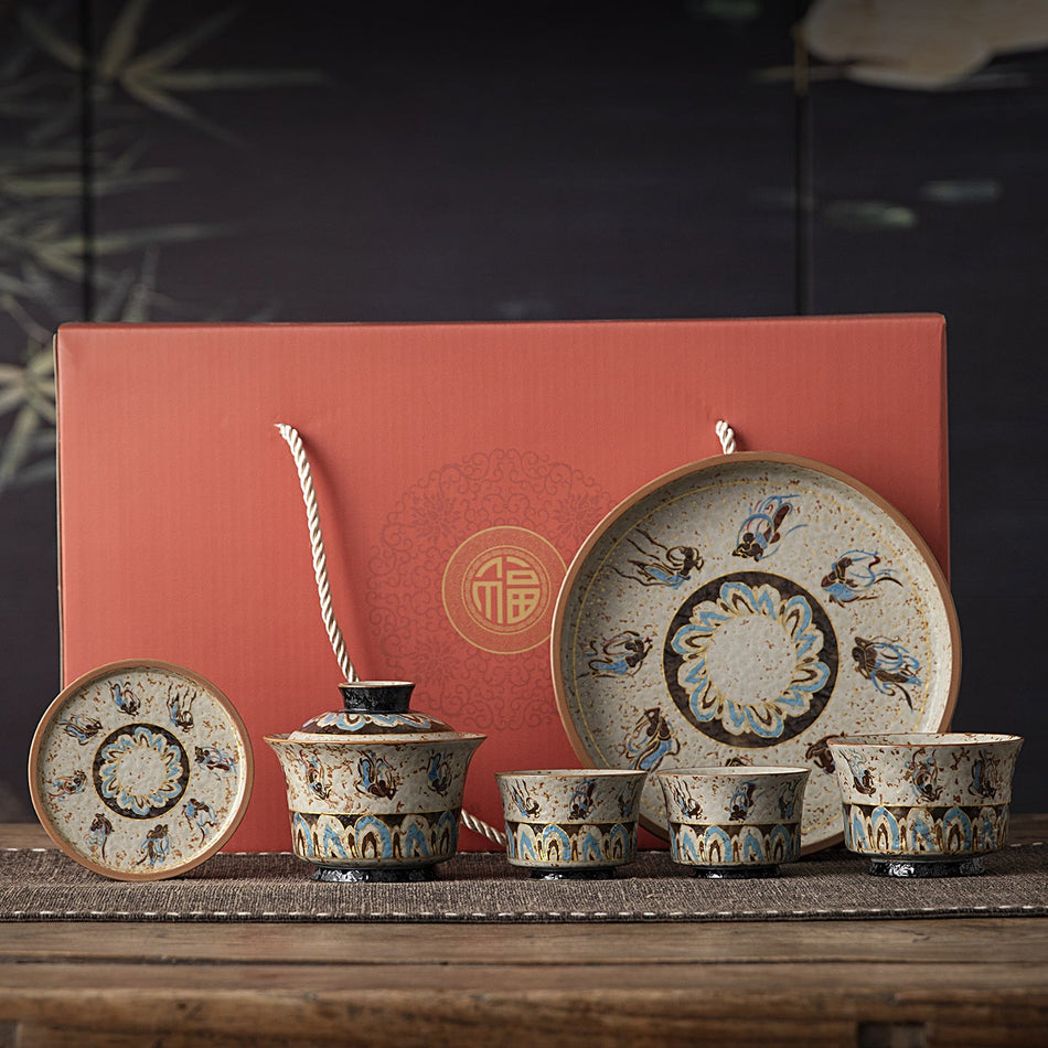 Dunhuang Flying Apsaras Ru Kiln Ceramic Tea Set - Gift