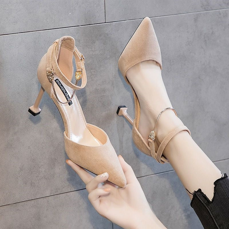 French Style Hollow Buckle Stiletto Heels with Elegant Feminine