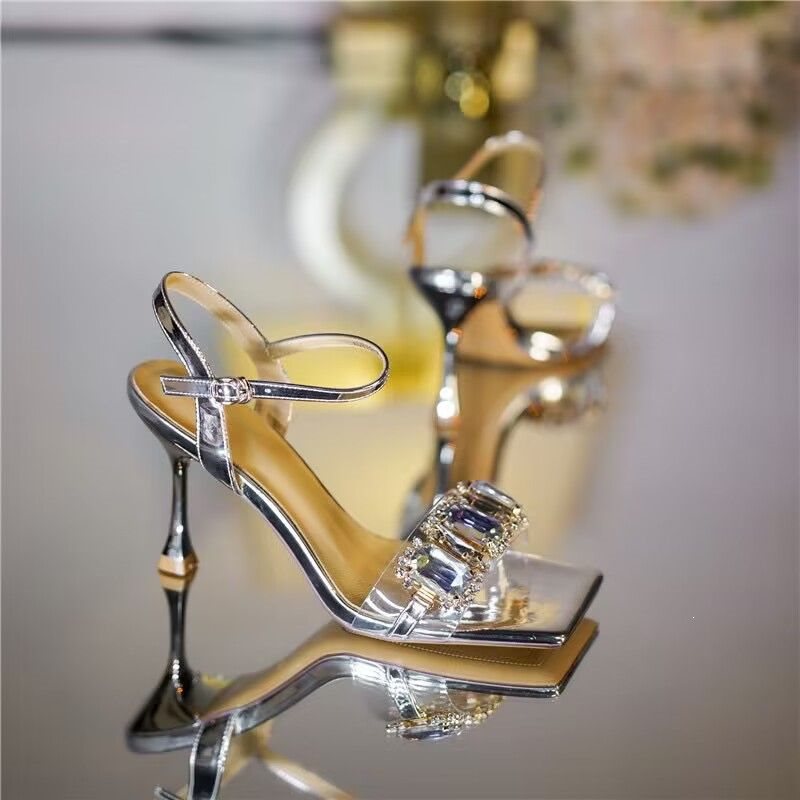 Square Toe Rhinestone High Heel Sandals for Elegant Occasion Wear