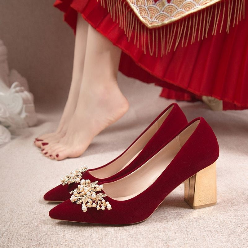 White Chunky Heel Bridal Shoes for Wedding and Formal Wear