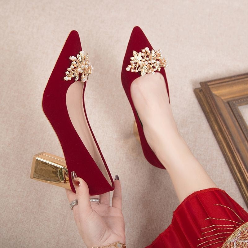 White Chunky Heel Bridal Shoes for Wedding and Formal Wear