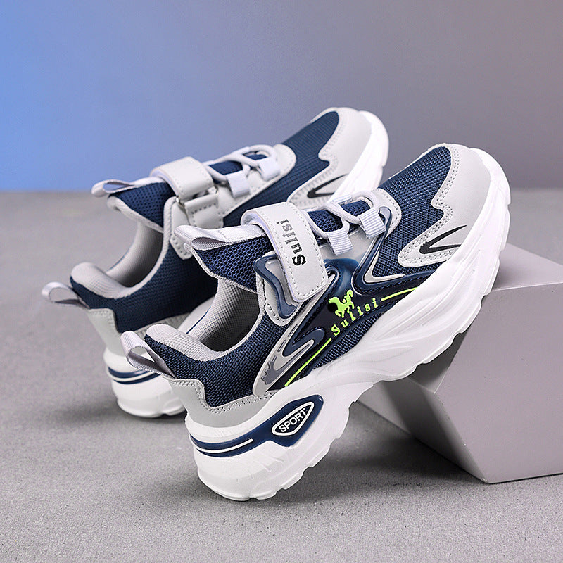 Kids' Breathable Double Mesh Running Shoes with Velcro Closure