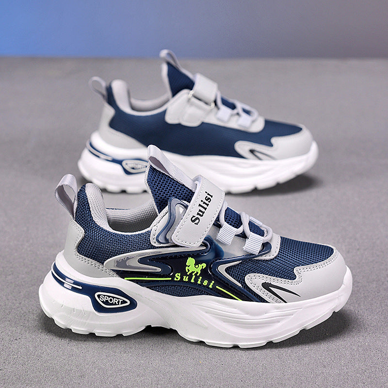 Kids' Breathable Double Mesh Running Shoes with Velcro Closure