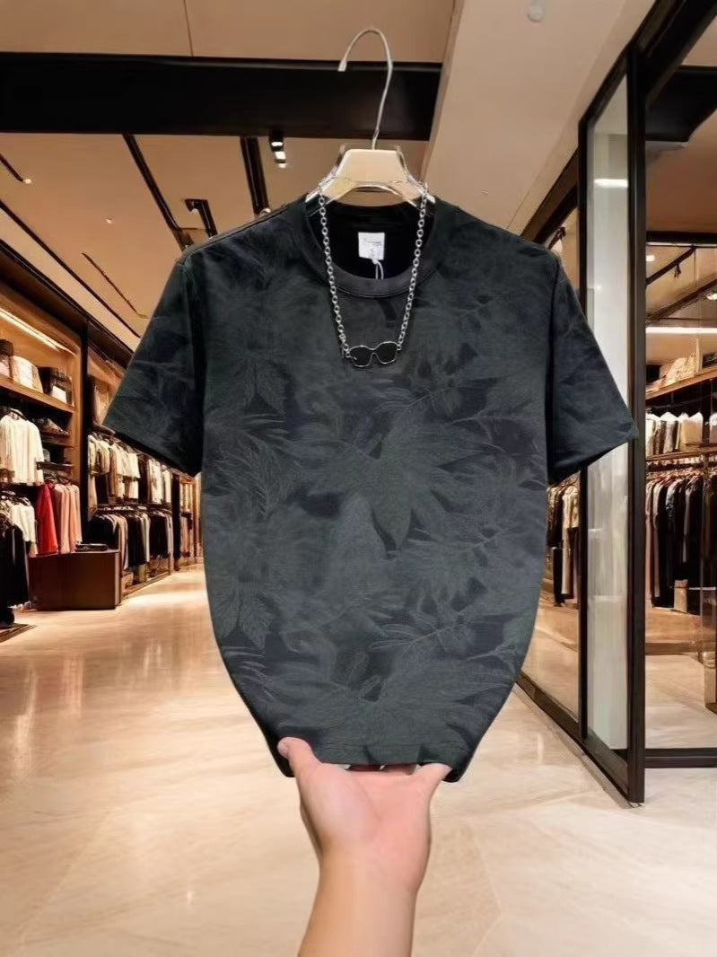 Men's Tie-Dye Leaf Print T-Shirt Casual Summer Round Neck Top