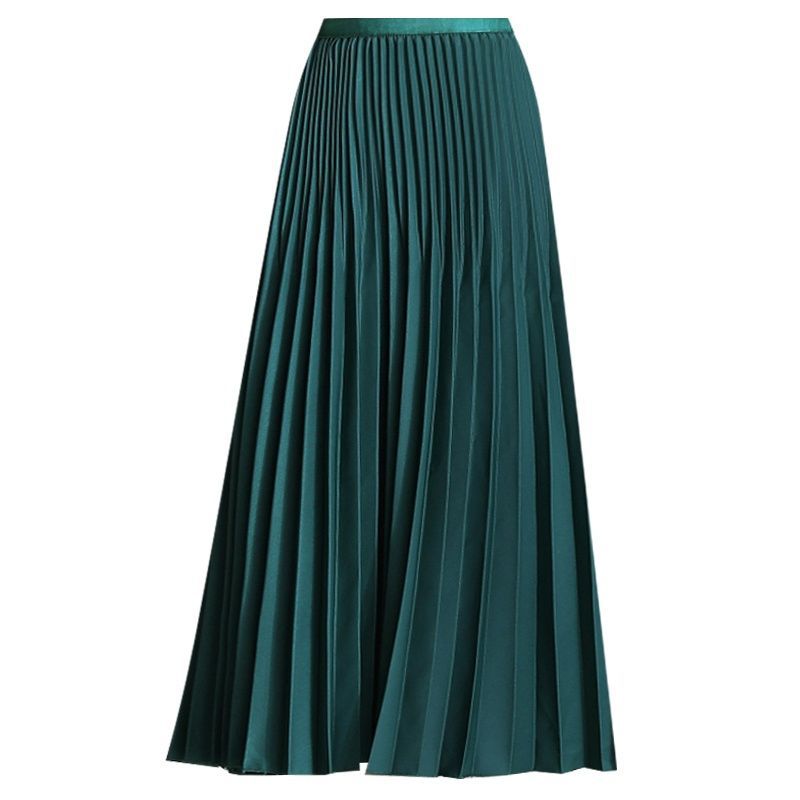 Elegant High-Waist Pleated A-Line Midi Skirt for Women