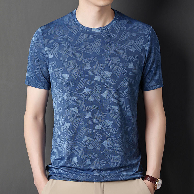 Men's Ice Silk Breathable T-Shirt Casual Round Neck Short Sleeve