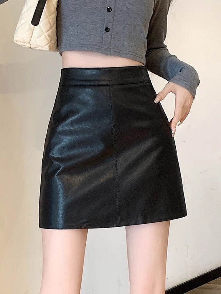 Women's High-Waist Slim Fit Faux Leather Mini Skirt Black