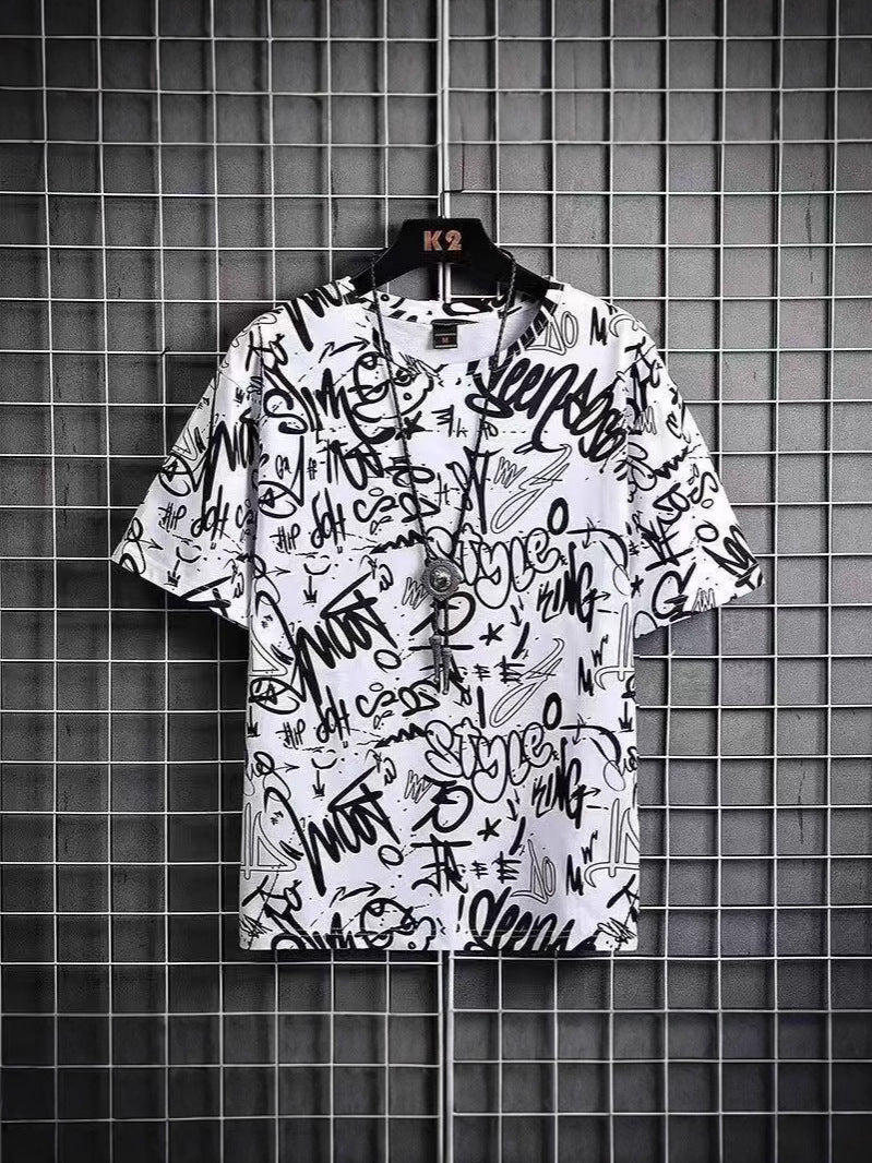 Van Kesi Men's Printed T-Shirt Loose Fit Crewneck Casual Top