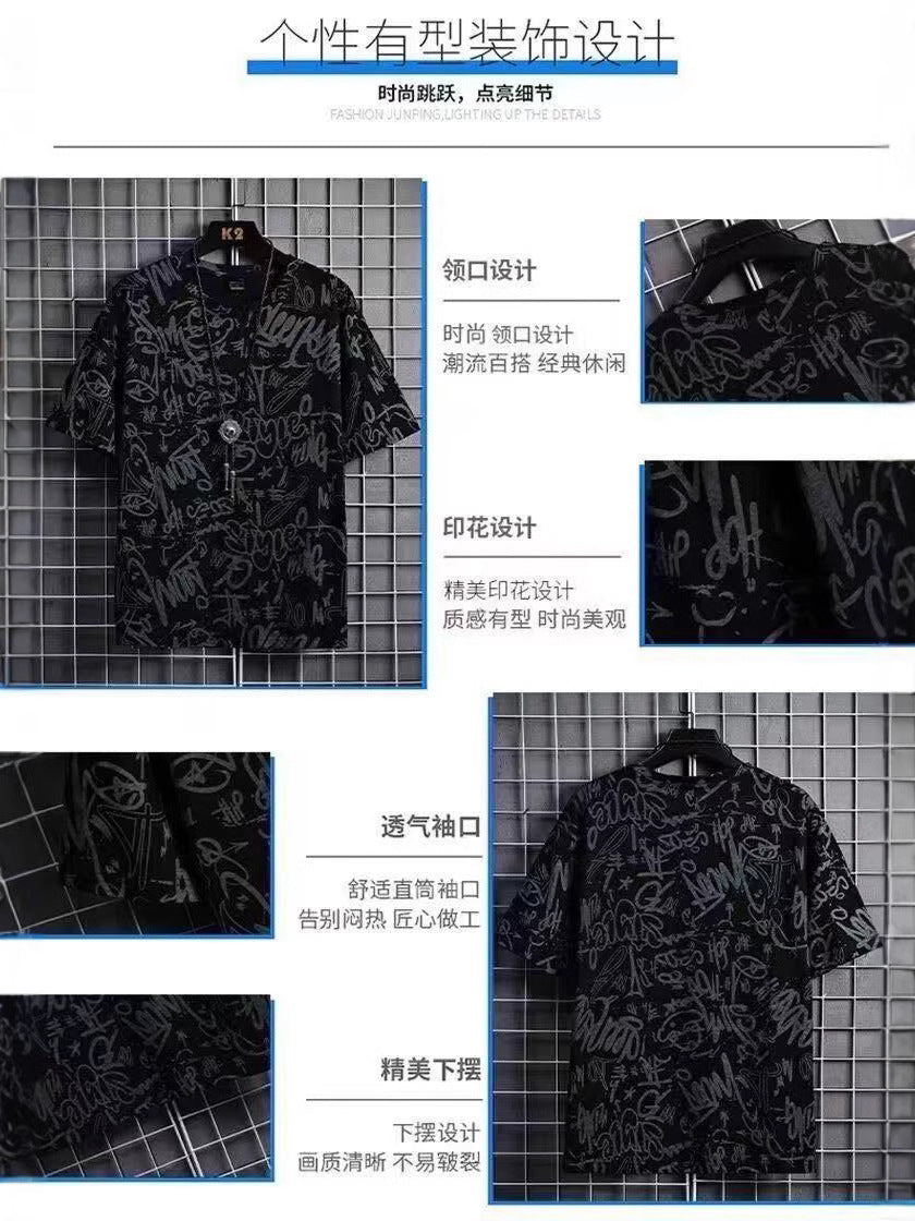 Van Kesi Men's Printed T-Shirt Loose Fit Crewneck Casual Top