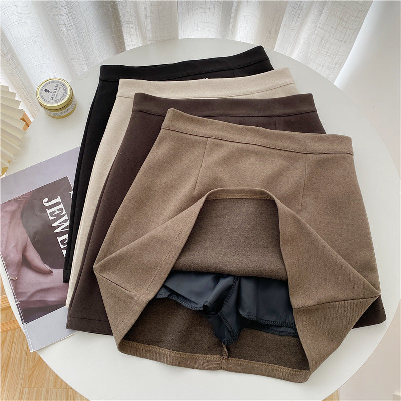 Women's High-Waist Wool Blend A-Line Mini Skirt Black