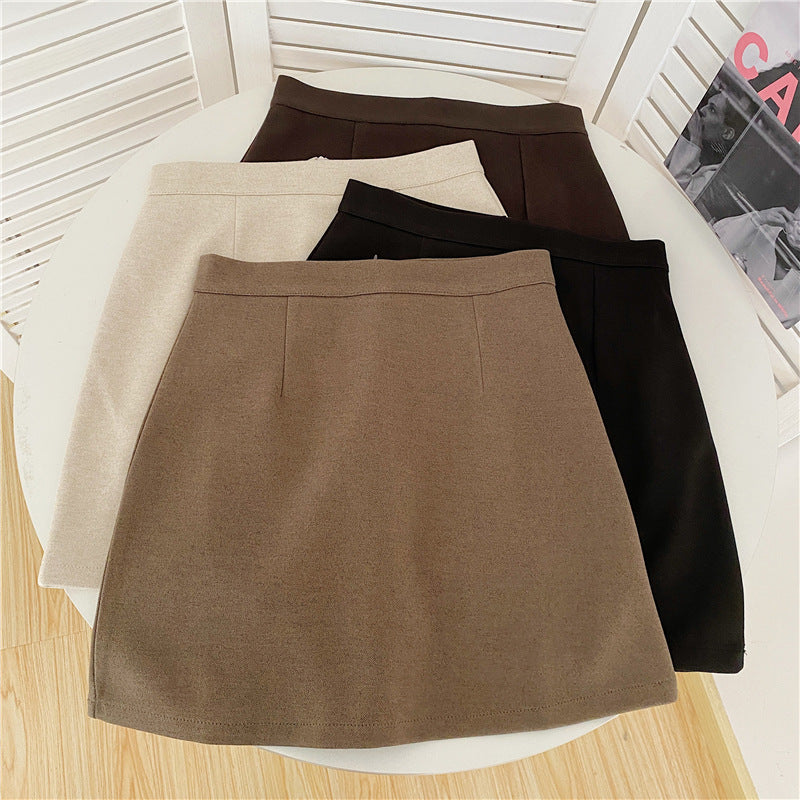 Women's High-Waist Wool Blend A-Line Mini Skirt Black